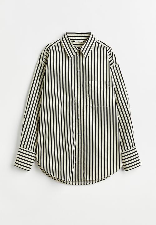 H&M - Oversized cotton shirt - white/striped