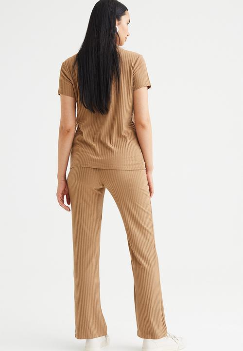 H&M - Mama ribbed trousers - dark beige