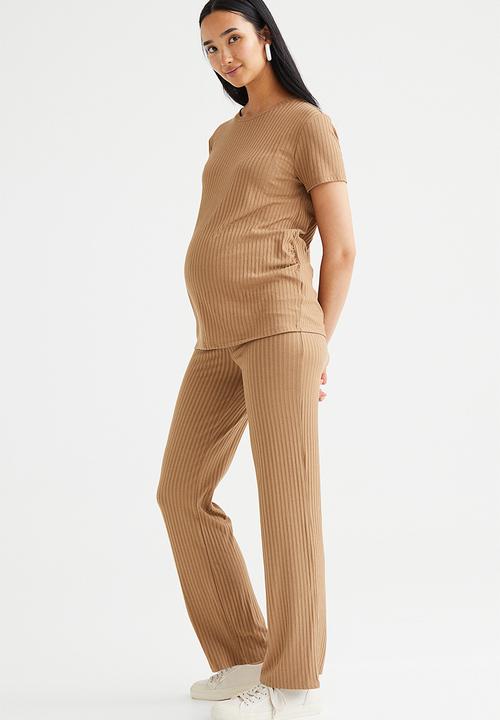 H&M - Mama ribbed trousers - dark beige