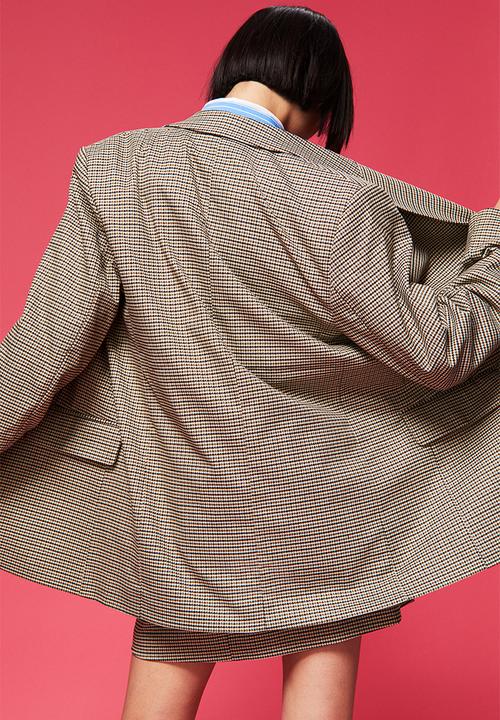 H&M - Oversized single-breasted blazer - beige/dogtooth patterned