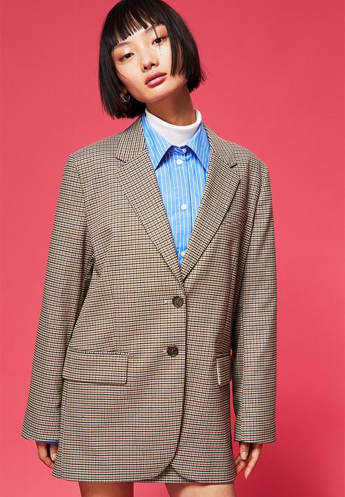H&M - Oversized single-breasted blazer - beige/dogtooth patterned