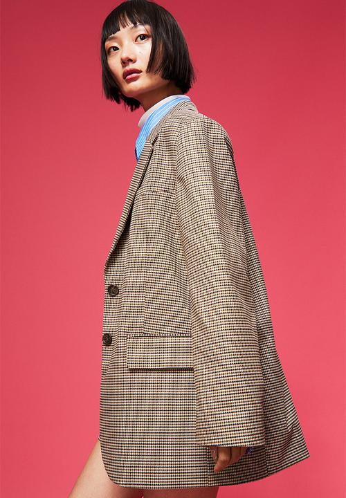 H&M - Oversized single-breasted blazer - beige/dogtooth patterned