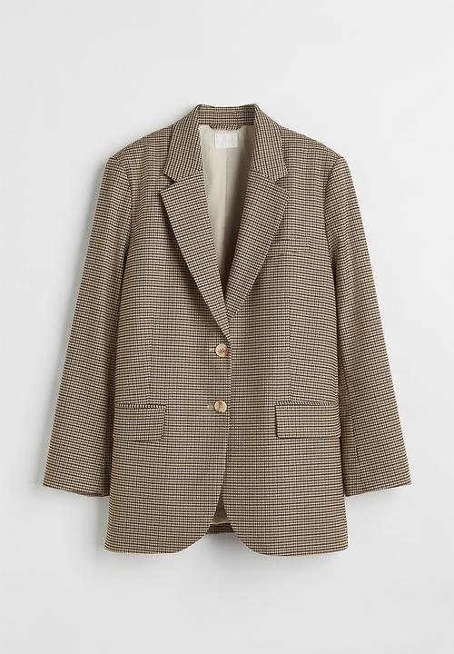 H&M - Oversized single-breasted blazer - beige/dogtooth patterned