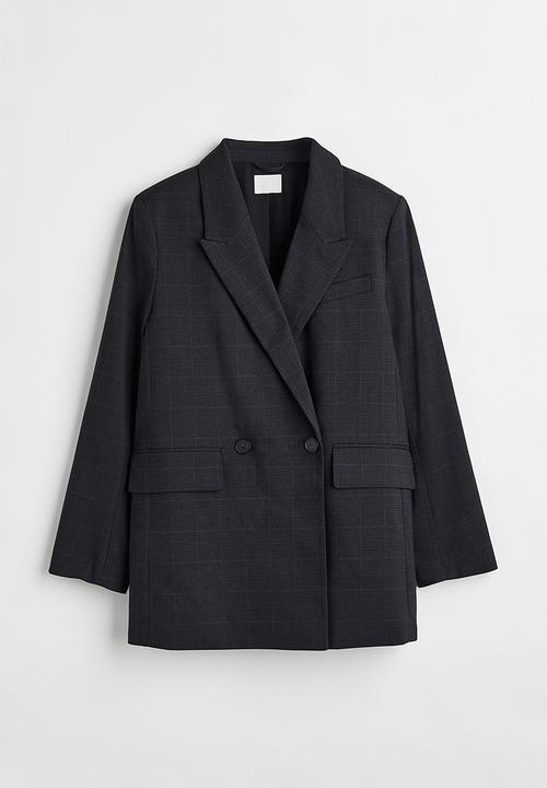 H&M - Double-breasted blazer - dark grey/checked