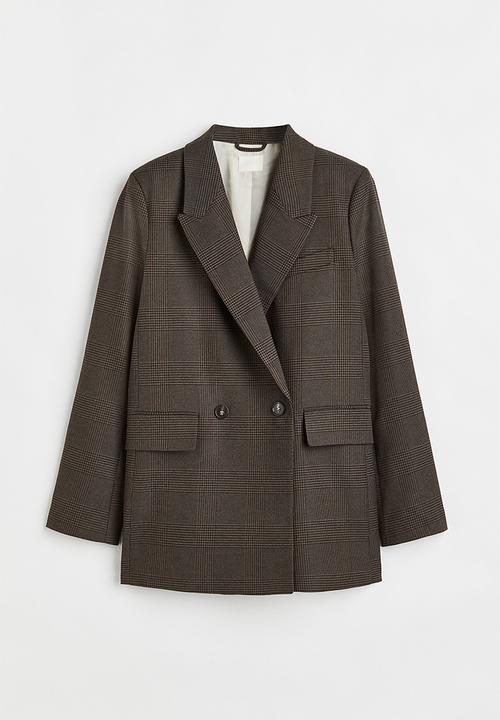 H&M - Double-breasted blazer - dark brown/checked