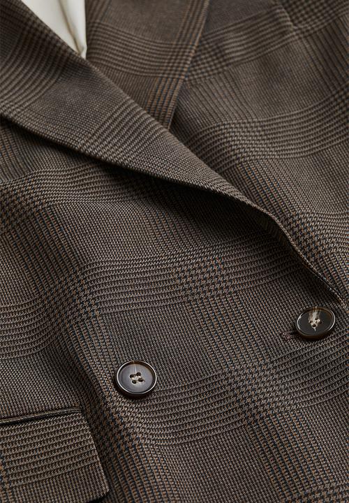 H&M - Double-breasted blazer - dark brown/checked