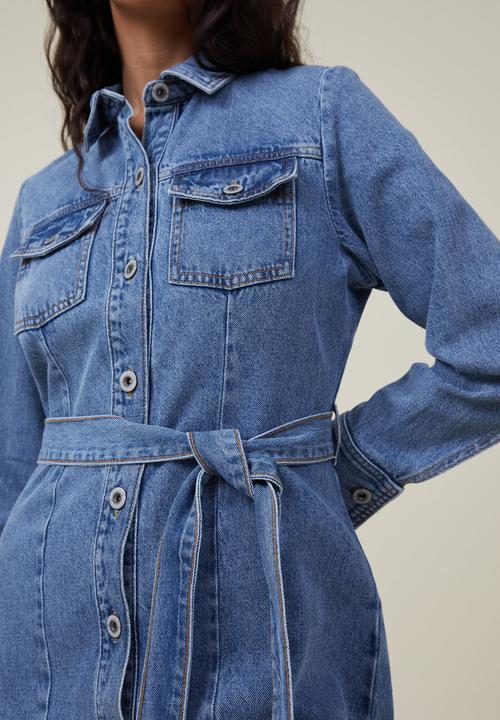Cotton On - Long sleeve denim mini dress - offshore blue
