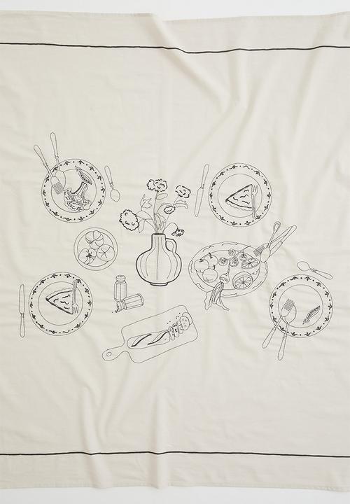 H&M - Embroidered linen-blend tablecloth - beige/multi