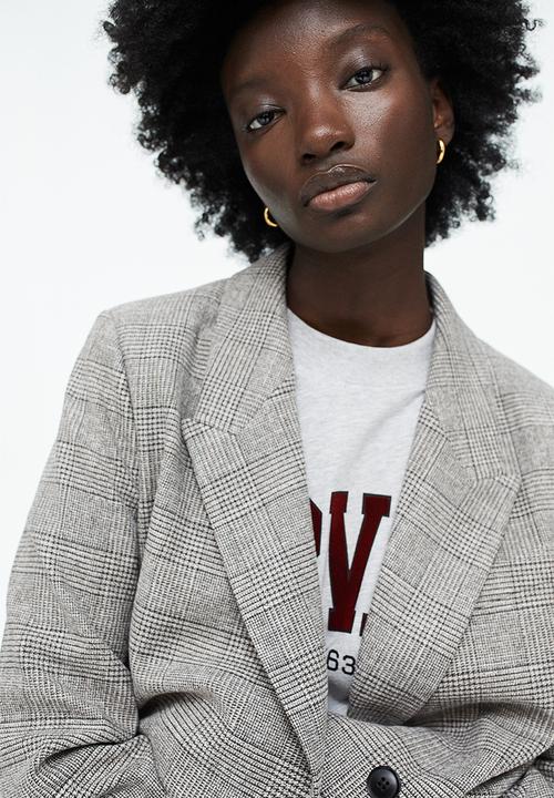H&M - Double-breasted blazer - grey/checked