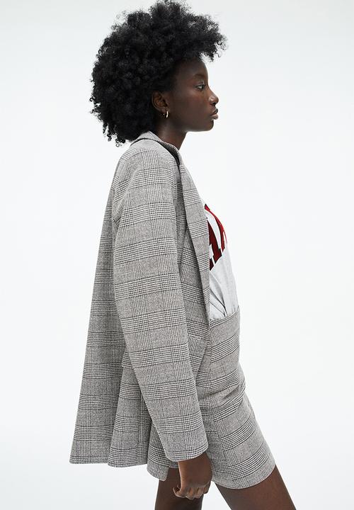 H&M - Double-breasted blazer - grey/checked
