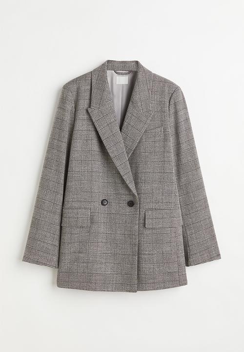 H&M - Double-breasted blazer - grey/checked