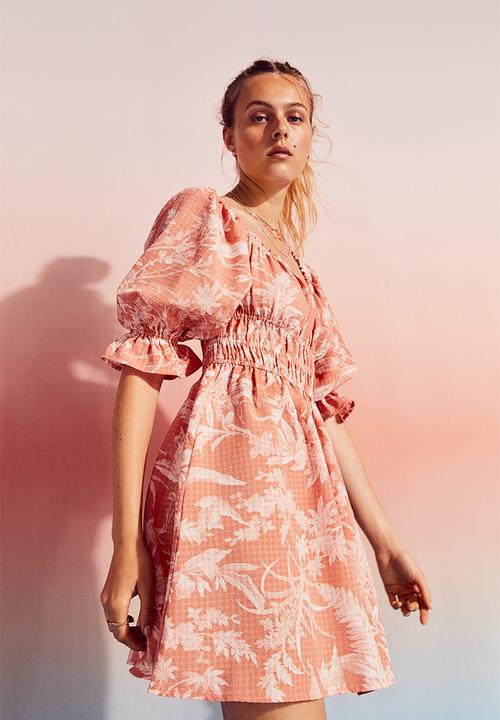 H&M - Off-the-shoulder dress - apricot/patterned