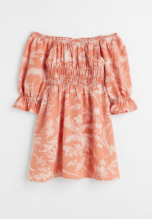 H&M - Off-the-shoulder dress - apricot/patterned