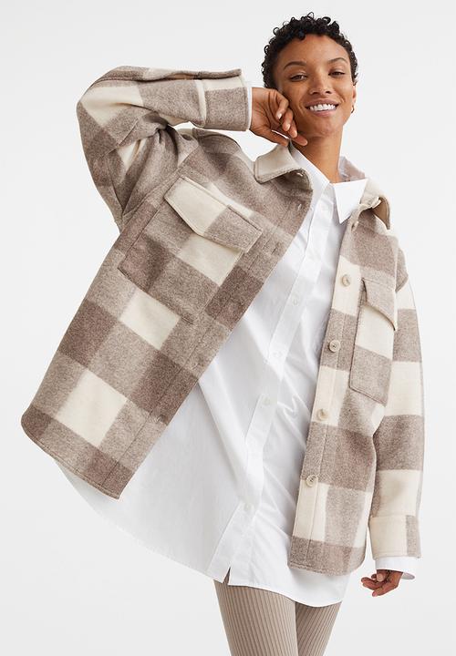 H&M - Oversized shacket - dark beige/checked