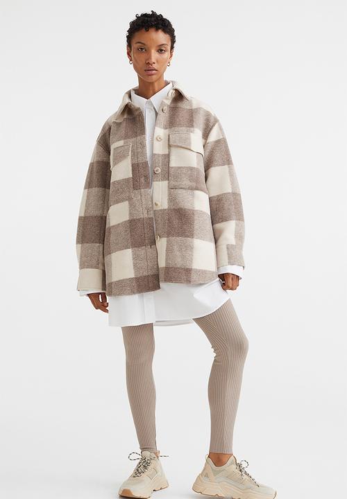 H&M - Oversized shacket - dark beige/checked