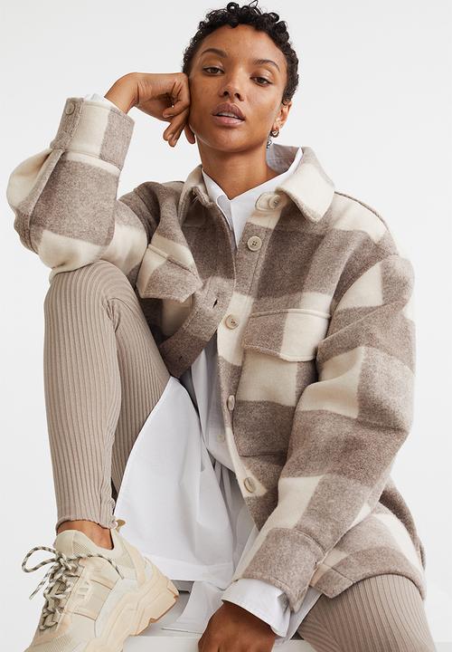 H&M - Oversized shacket - dark beige/checked