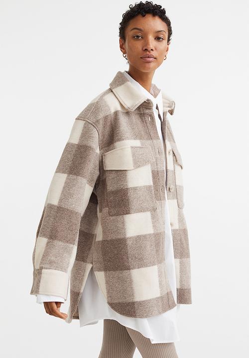 H&M - Oversized shacket - dark beige/checked