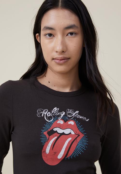 Cotton On - Fitted graphic long sleeve top - lcn the rolling stones tongue/washed 