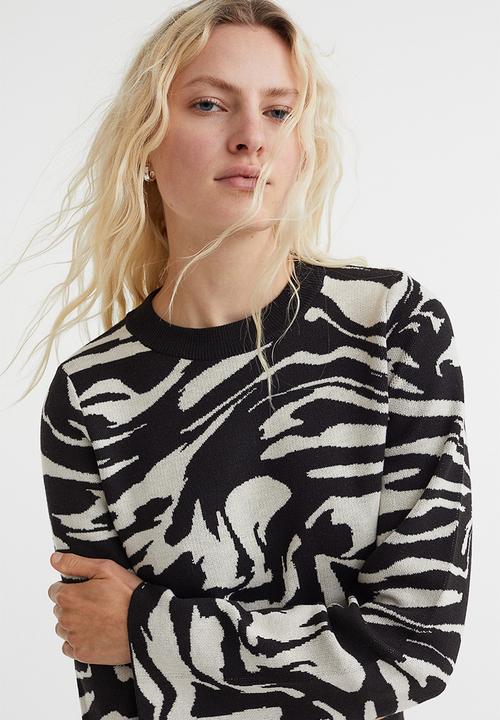 H&M - Cropped jacquard-knit jumper - black/zebra-patterned