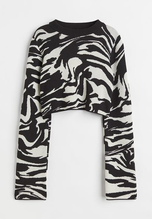 H&M - Cropped jacquard-knit jumper - black/zebra-patterned