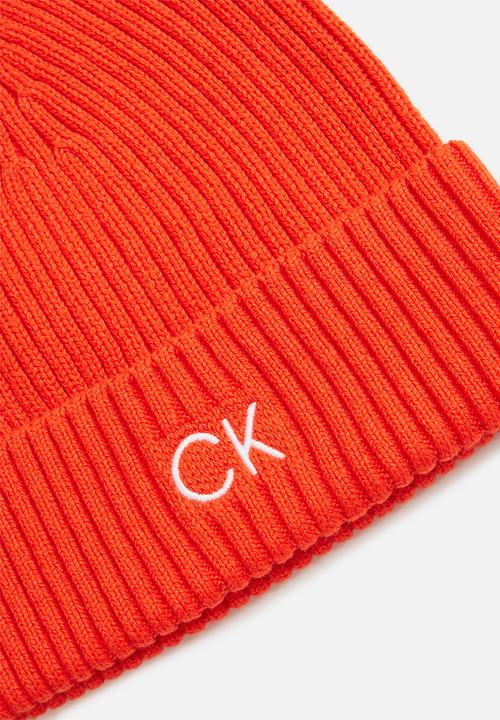 Calvin Klein - Classic cotton rib beanie - coral orange