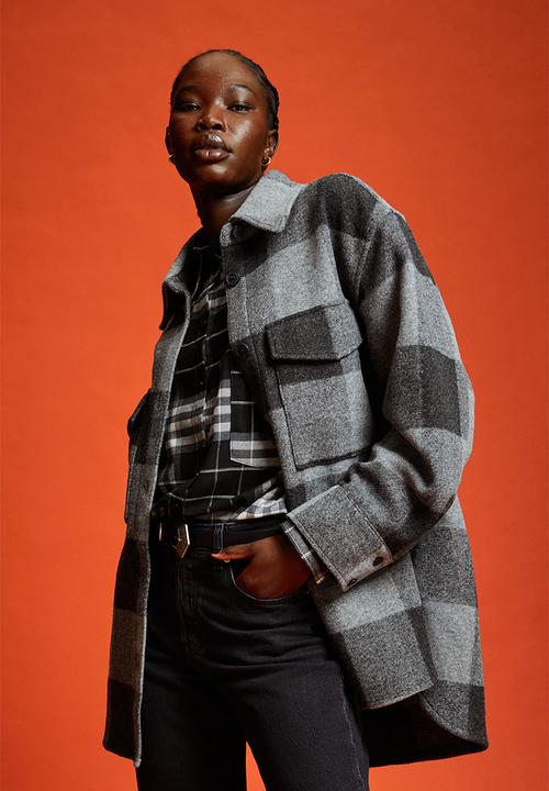 H&M - Oversized shacket - grey/checked
