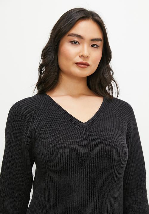 edit - Vneck dolman ribbed dress - black