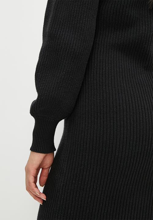 edit - Vneck dolman ribbed dress - black