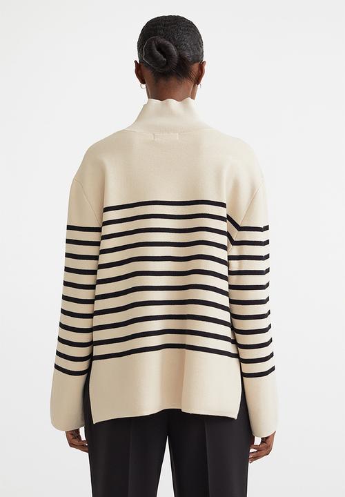 H&M - Turtleneck jumper - light beige/striped