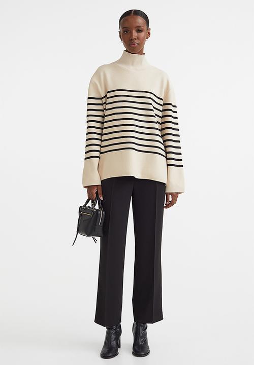 H&M - Turtleneck jumper - light beige/striped
