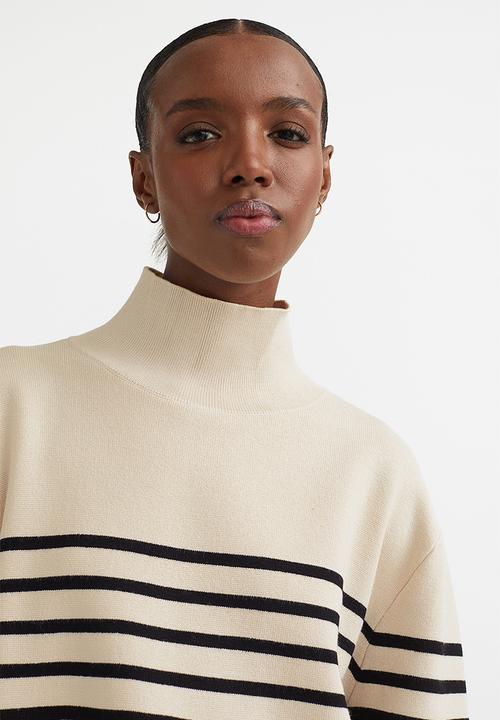 H&M - Turtleneck jumper - light beige/striped