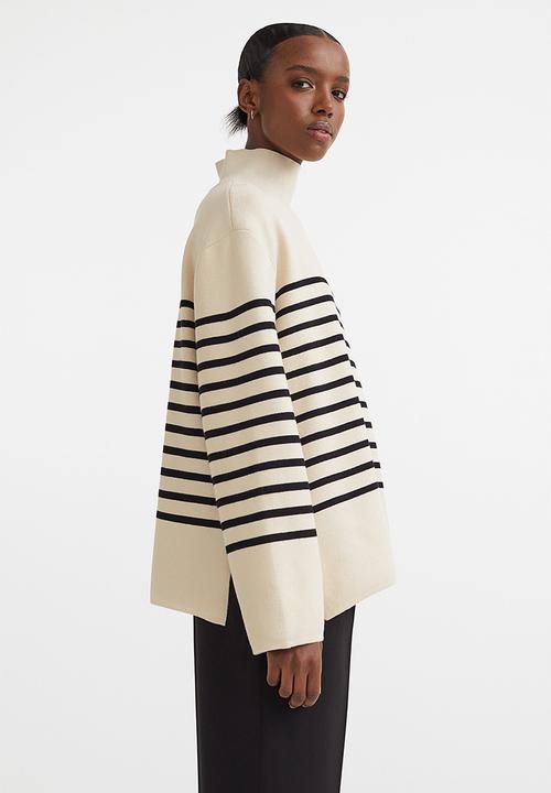 H&M - Turtleneck jumper - light beige/striped
