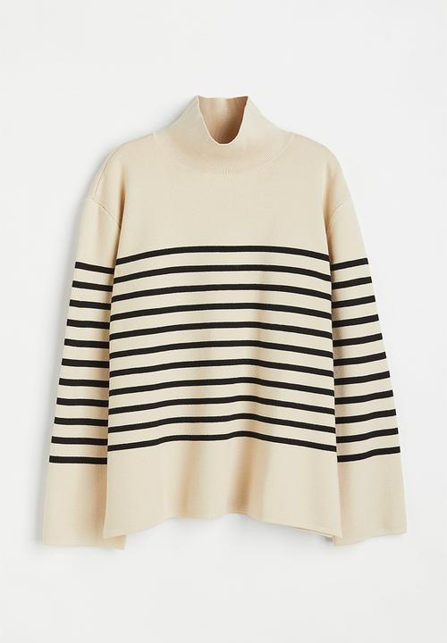 H&M - Turtleneck jumper - light beige/striped