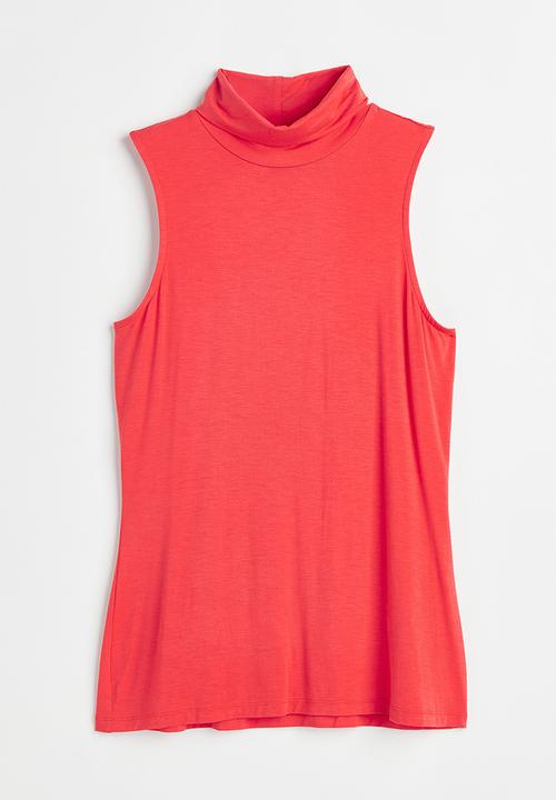 H&M - Sleeveless polo-neck top - coral 