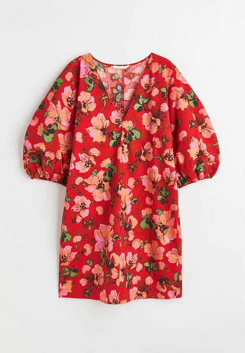 H&M - V-neck dress - red/floral