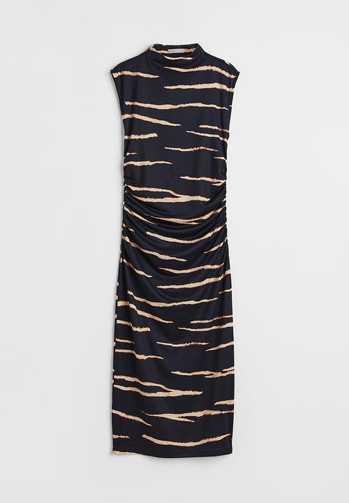 H&M - Gathered jersey dress - dark blue/zebra print