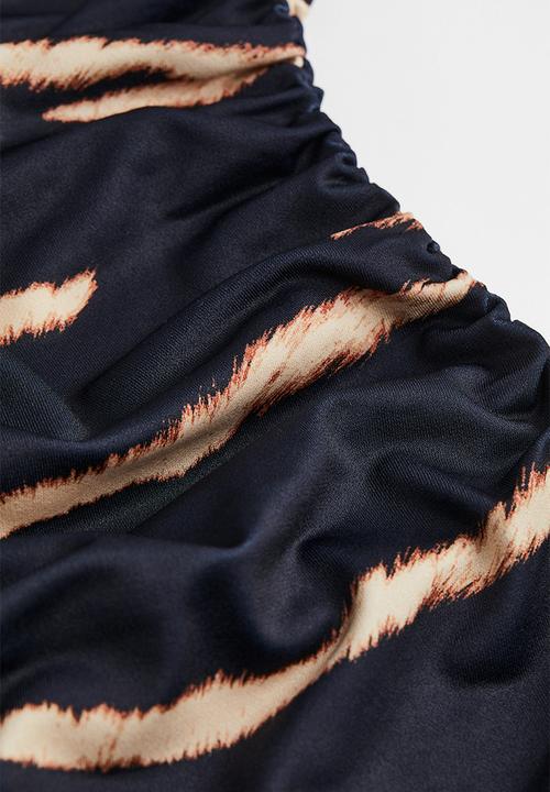 H&M - Gathered jersey dress - dark blue/zebra print