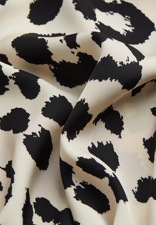 H&M - Balloon-sleeved satin dress - white/leopard print