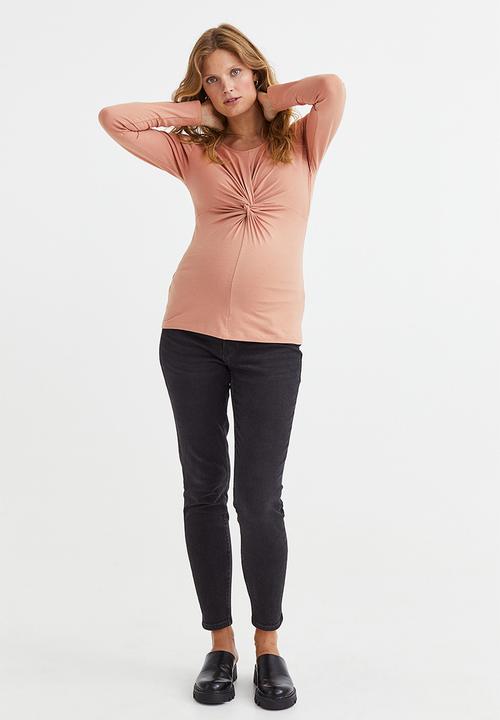 H&M - Mama twist-detail cotton top - powder beige
