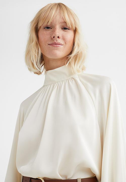 H&M - Balloon-sleeved satin blouse - cream