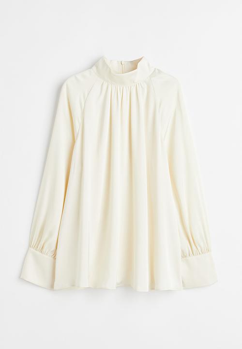 H&M - Balloon-sleeved satin blouse - cream