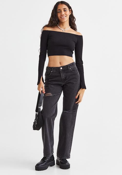 H&M - Fitted off-the-shoulder top - black