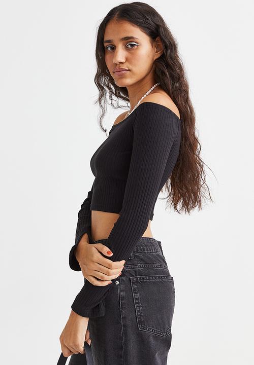 H&M - Fitted off-the-shoulder top - black