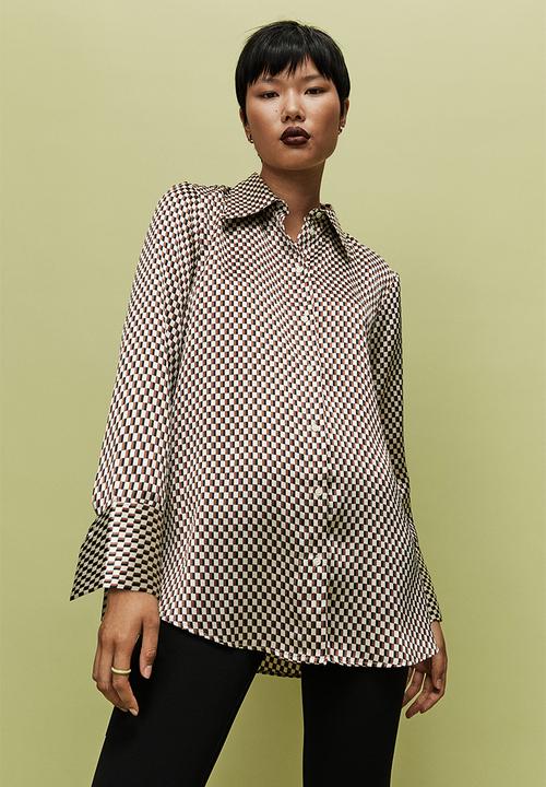 H&M - Satin blouse - natural white/checked