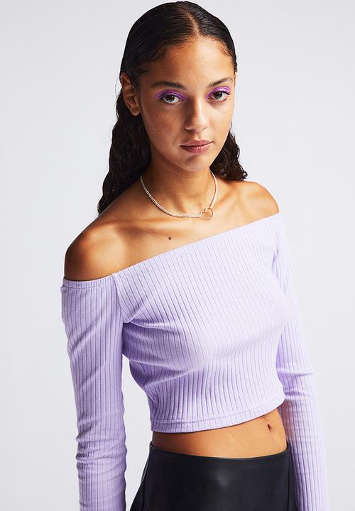 H&M - Fitted off-the-shoulder top - purple