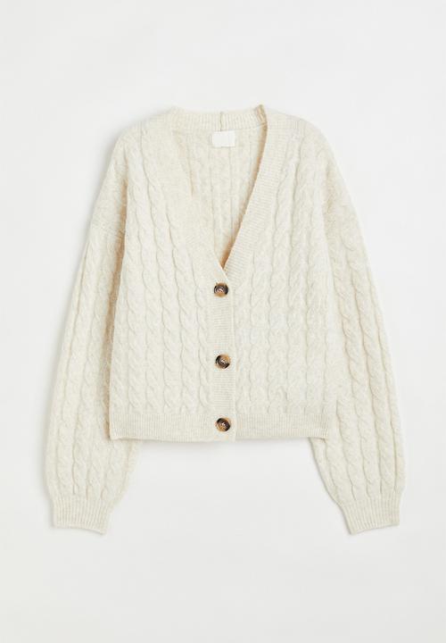 H&M - Short cable-knit cardigan - light beige marl