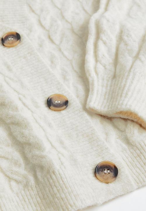 H&M - Short cable-knit cardigan - light beige marl