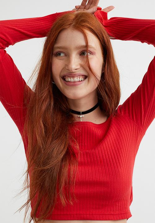 H&M - Fitted off-the-shoulder top - red