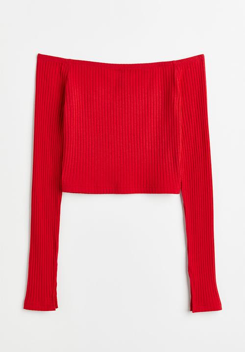 H&M - Fitted off-the-shoulder top - red