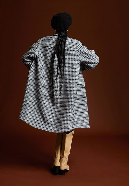 H&M - Long shacket - grey/checked